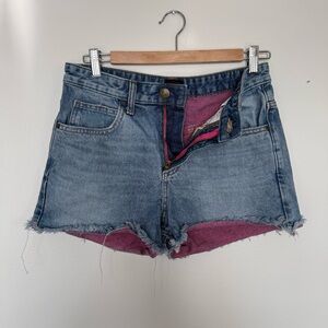 Lee Cut Off Denim Coquette Casual High Waisted Shorts Pink Weft Women Sz 2